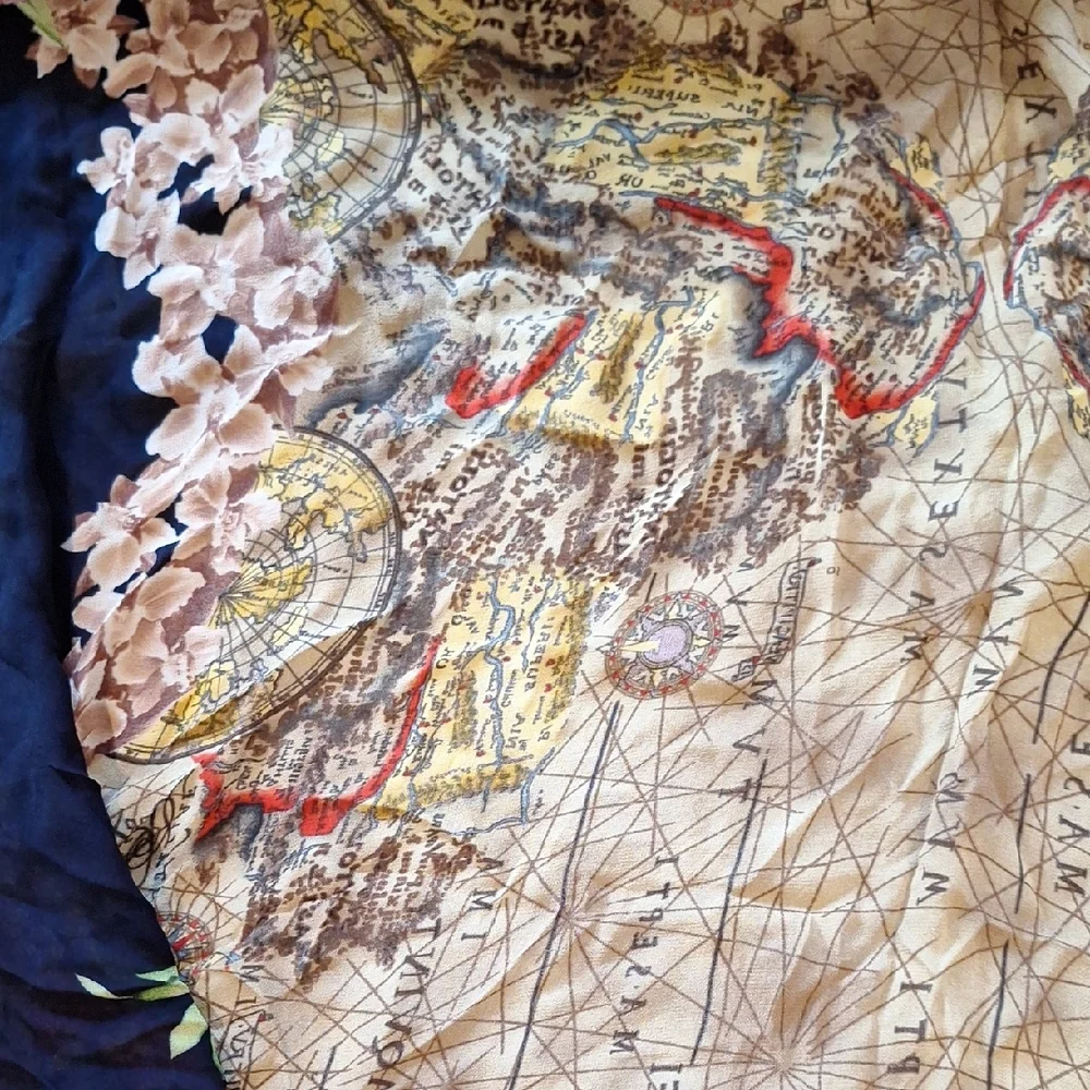 Gottex Navy and Beige Floral‎ Scarf Wrap